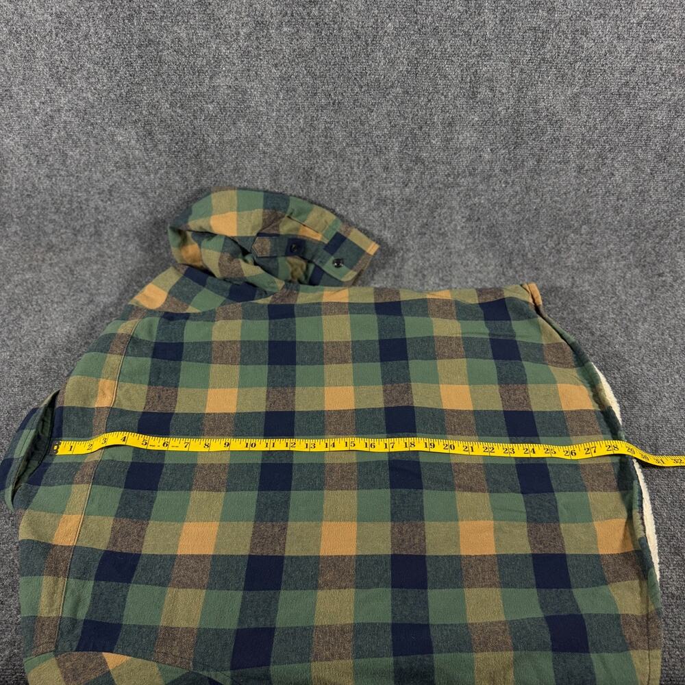 J.Crew BI933 Sherpa Lined Flannel Shirt Jacket Mens L Green Plaid Shacket - Picture 12 of 13